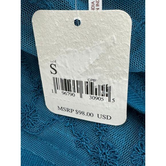 New ~ FREE PEOPLE ~ Women's Blue Sidney Embroidered Mixed Media Blouse Top Sz S - Picture 7 of 9